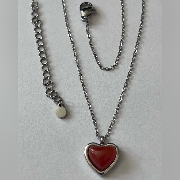 Jewelry - Carnelian Stone Heart Necklace Silver